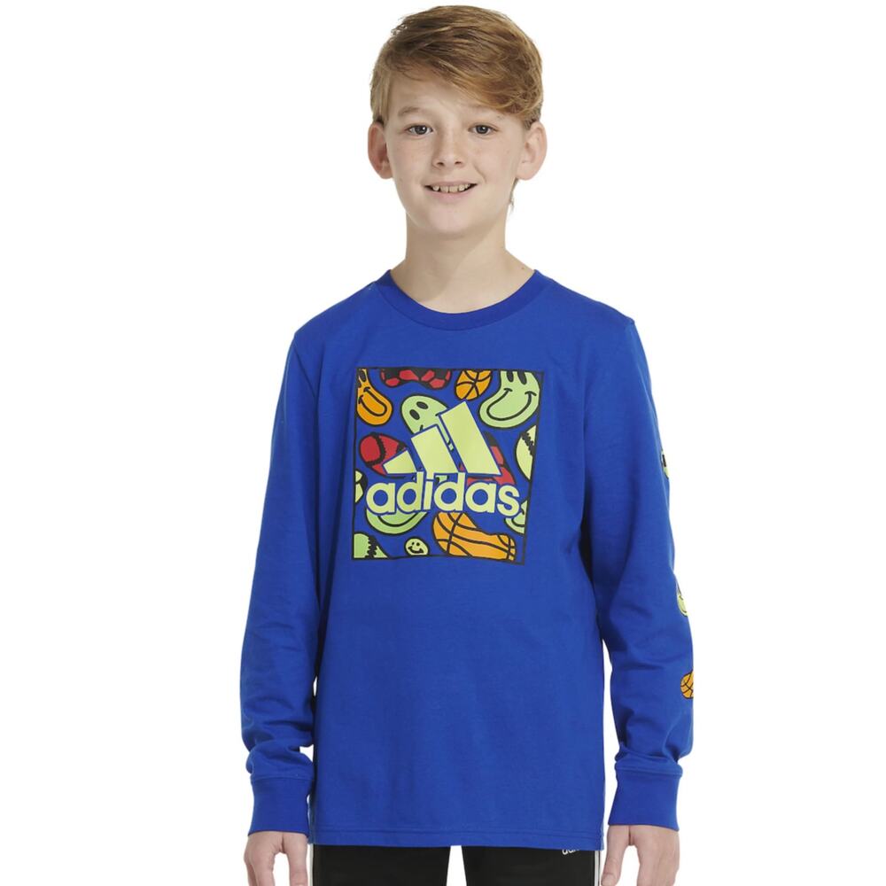 EUC Adidas Smiley Long Sleeve Tee Boys XL 18/20 Basketball Soccer Baseball